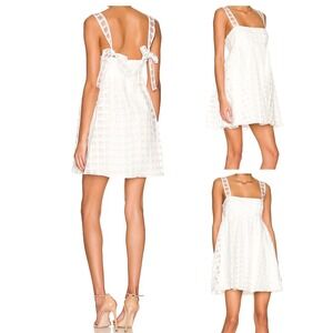 Amanda Uprichard Russo Dress White Check Bow Strap Mini Smocked Back Medium